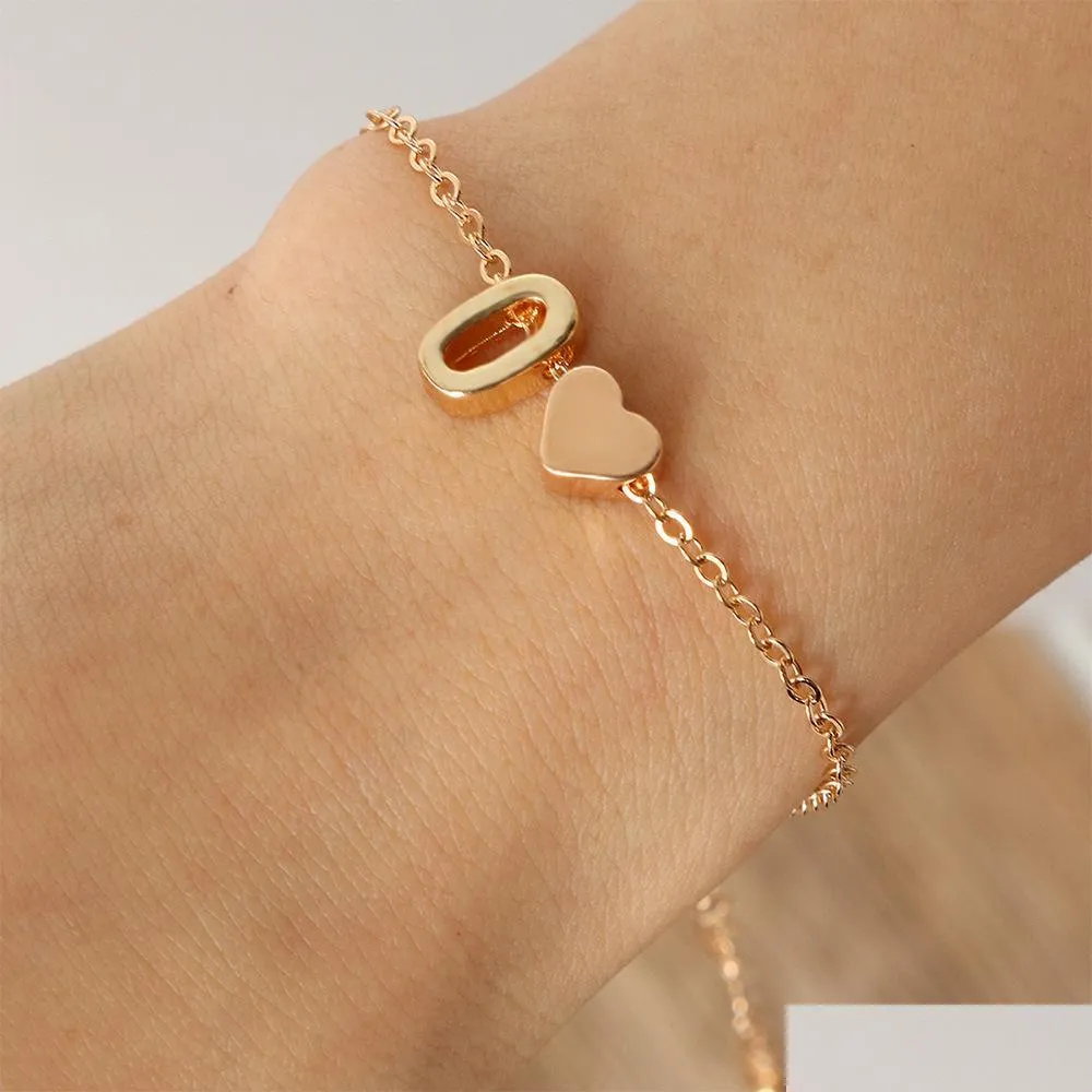 fashion jewelry letter o heart pendant bracelet for women slim chain bracelets