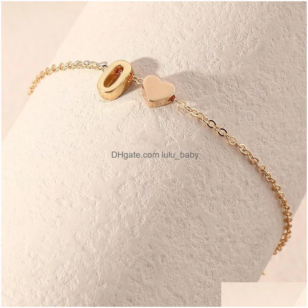 fashion jewelry letter o heart pendant bracelet for women slim chain bracelets