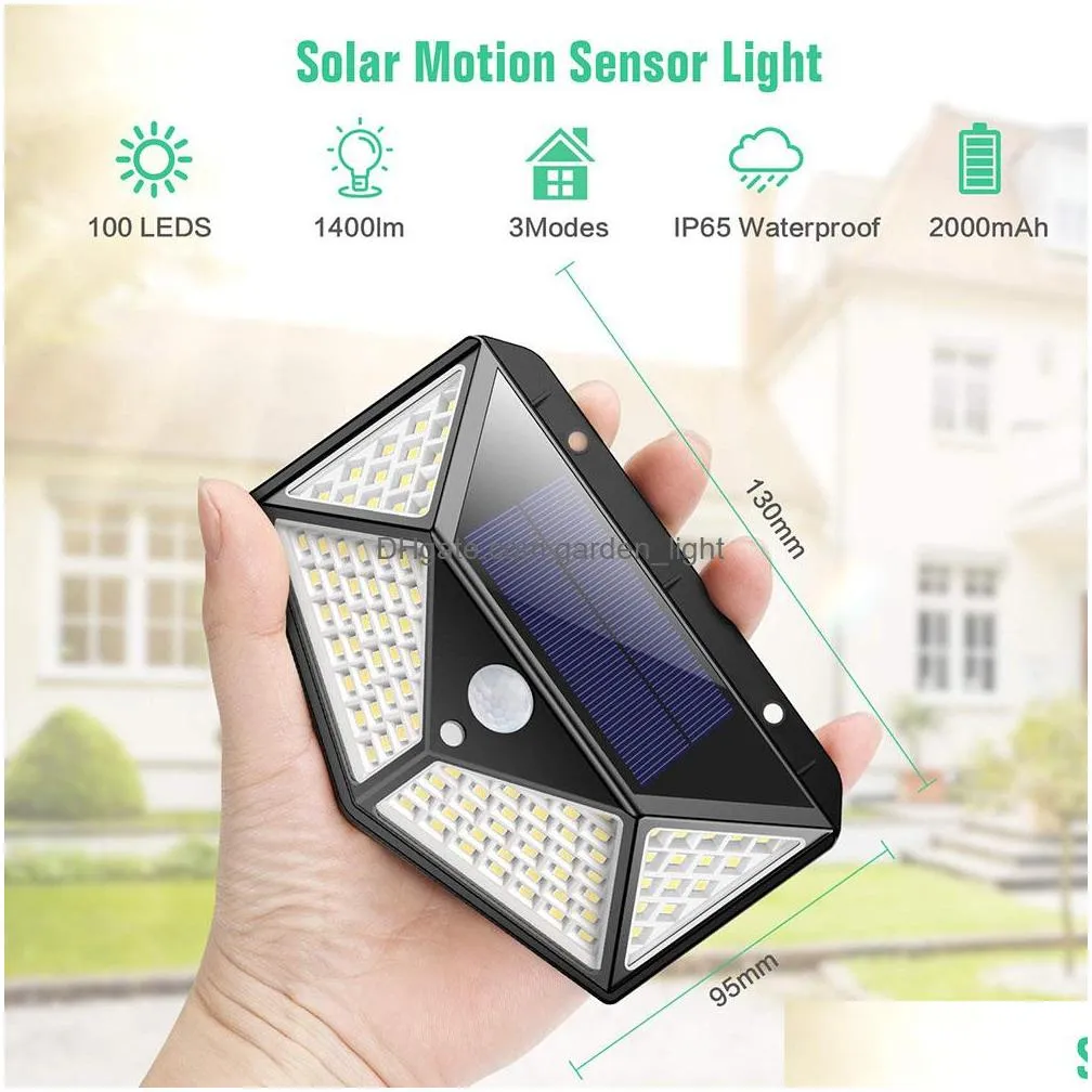 2200mah outdoor 100 led solar wall light update pir motion sensor light waterproof solar light security lamp for yard stairs garage