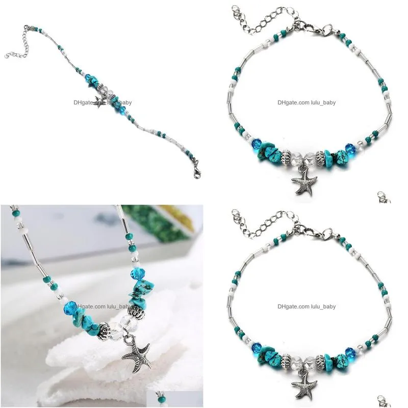 fashion jewelry vintage starfish pendant beads charms anklet beaded anklet bracelet beach anklets