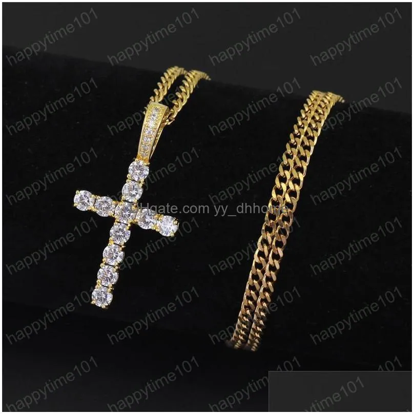 cross pendant diamond necklace for men mens hip hop cuban chain luxury designer jewelry women necklaces zircon copper gold silver