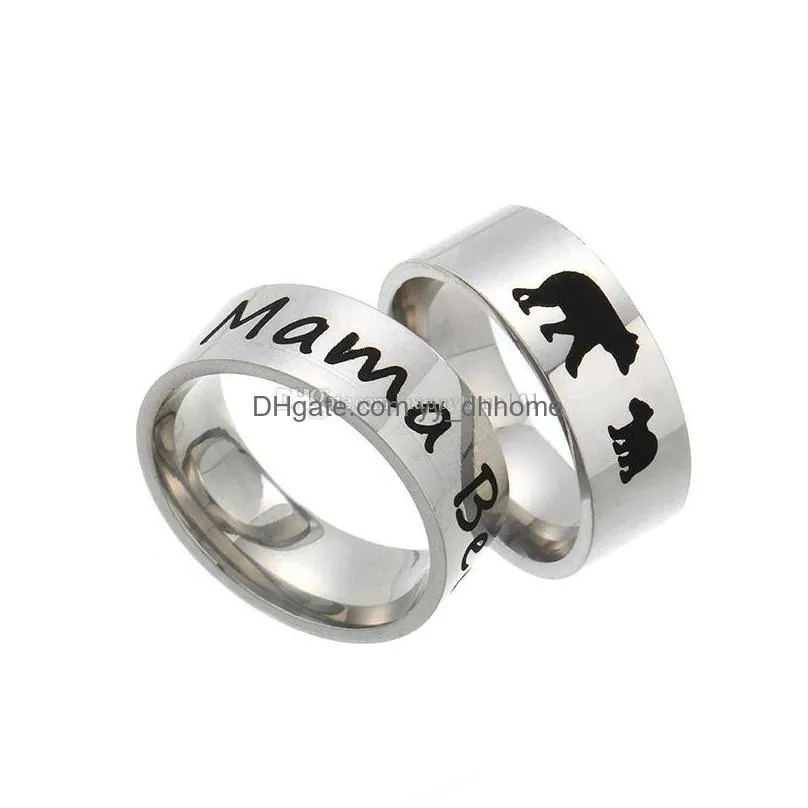  stainless steel mama baby bear rings enamel cubs mother and kids lettering band ring fashion jewelry for mom birthday gift