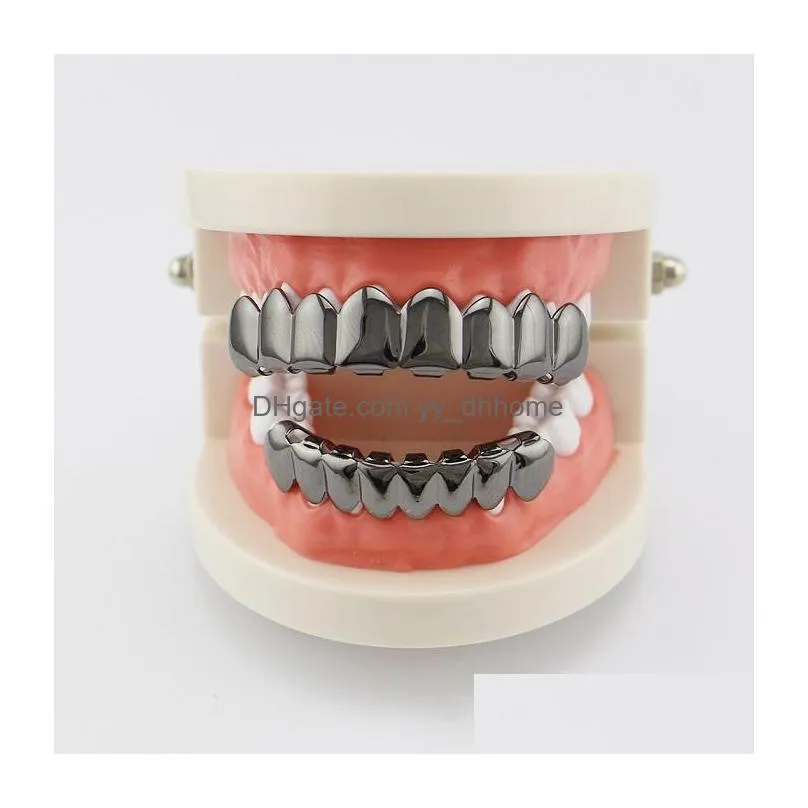 hip hop smooth grillz real gold plated dental grills rappers cool body jewelry four colors golden silver rose gold gun black