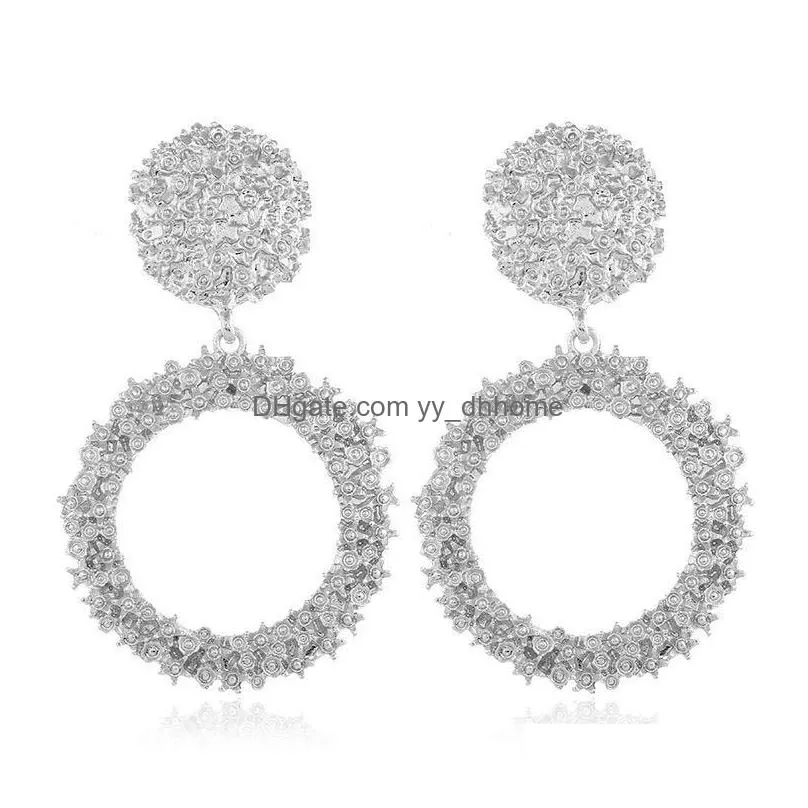 trendy fashion luxury designer vintage exaggerated simple 3d carved geometric circles woman pendant stud earrings