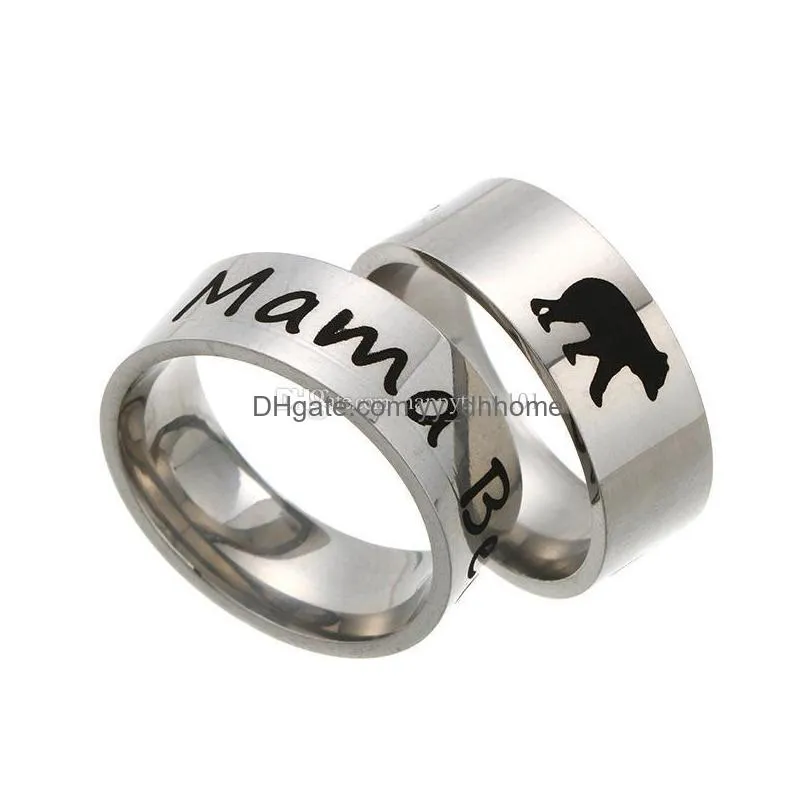  stainless steel mama baby bear rings enamel cubs mother and kids lettering band ring fashion jewelry for mom birthday gift