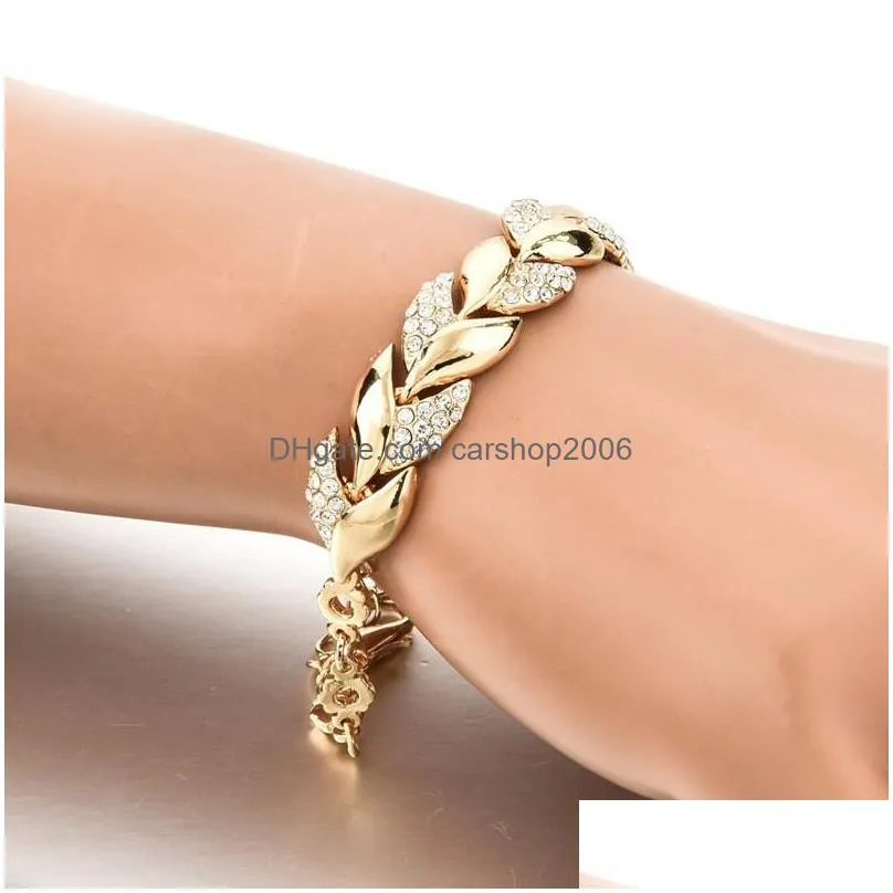 fashion jewelry golden leave bracelet rhinstone leaf chain bracelets