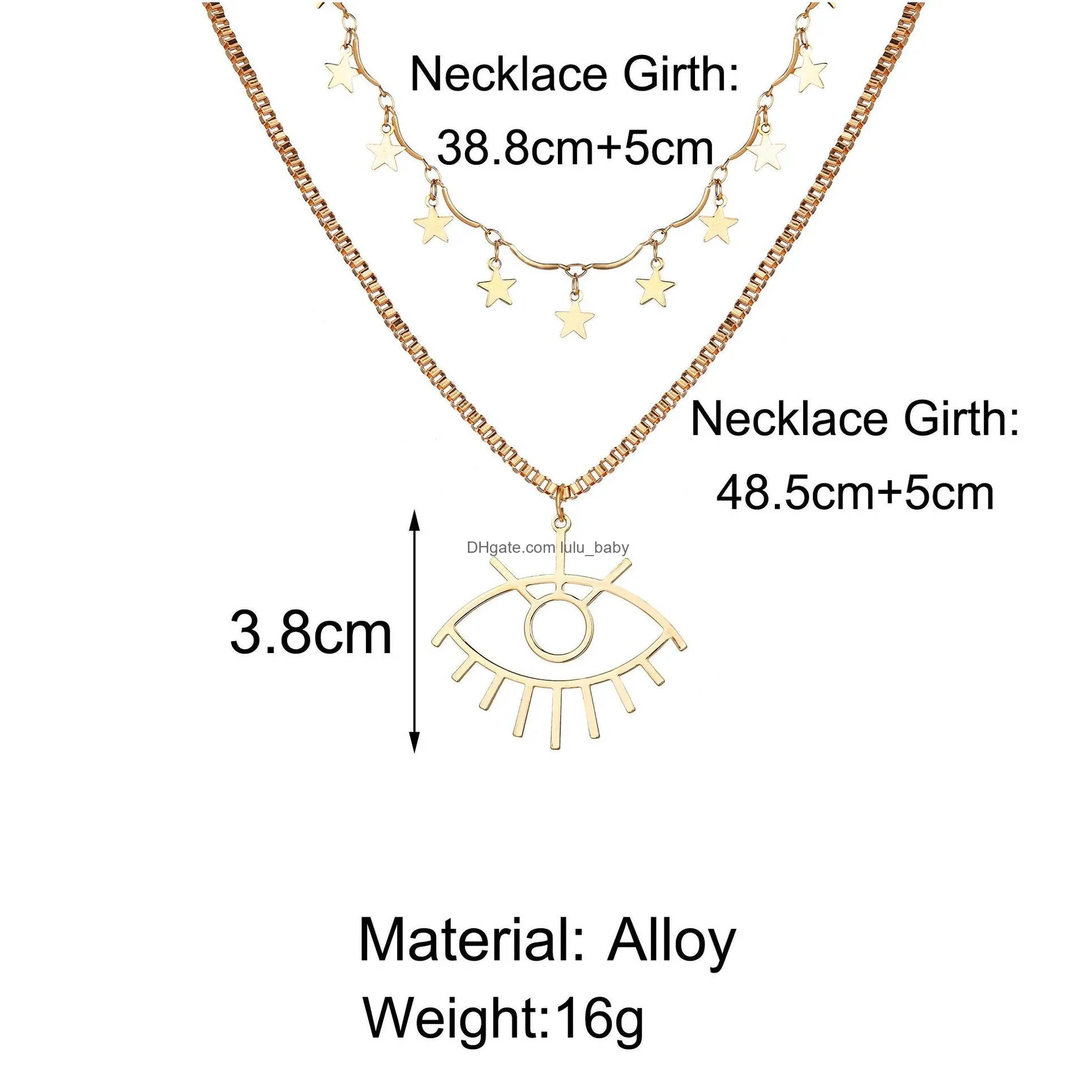 fashion jewelry eye pendant multilayer necklace retro stars clavicle chain necklace