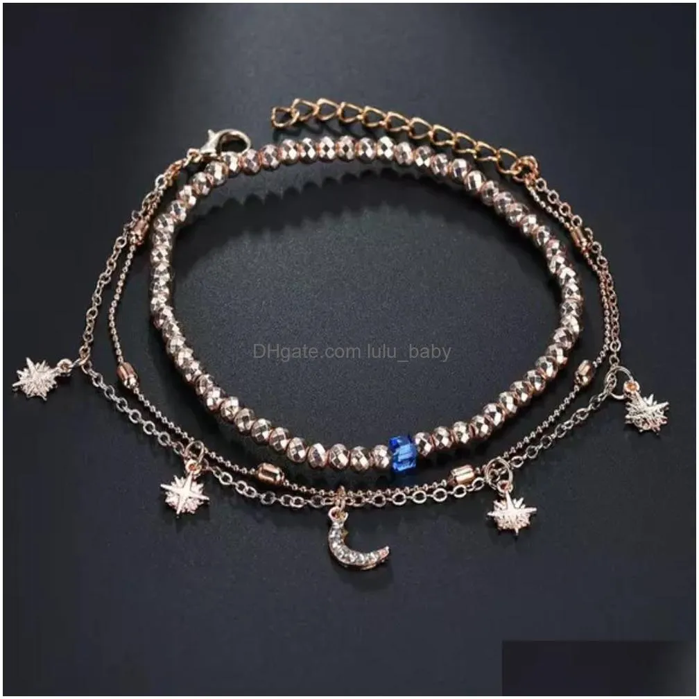 fashion jewelry multilayer anklet beads anklets stars moon charms chains anklet