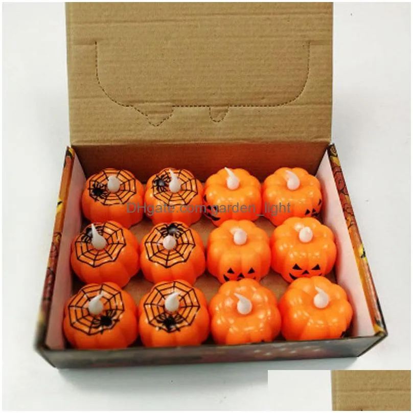 warm white pumpkin tea lights battery operated led tealight flicker flameless candle light party halloween decoration