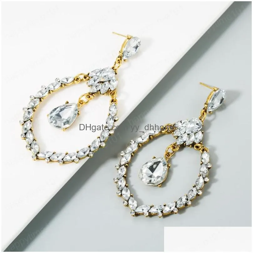 drop earrings jewelry earrings for woman classy lady exaggerated big oval water drop zinc alloy color rhinestone earrings