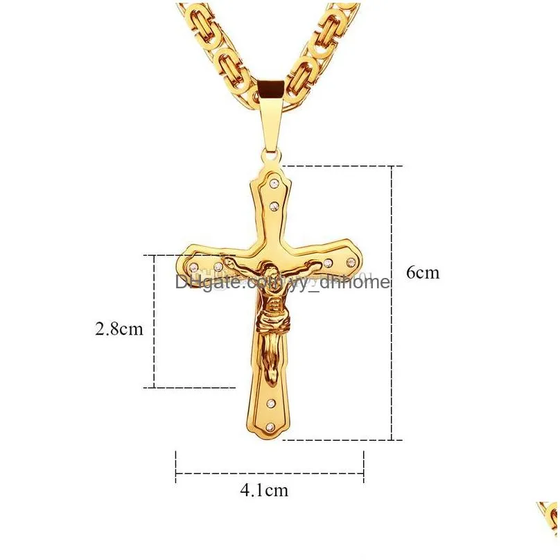 stainless steel mens cross necklaces multilayer christian jesus crucifix pendant biker chain for male s fashion hip hop jewelry