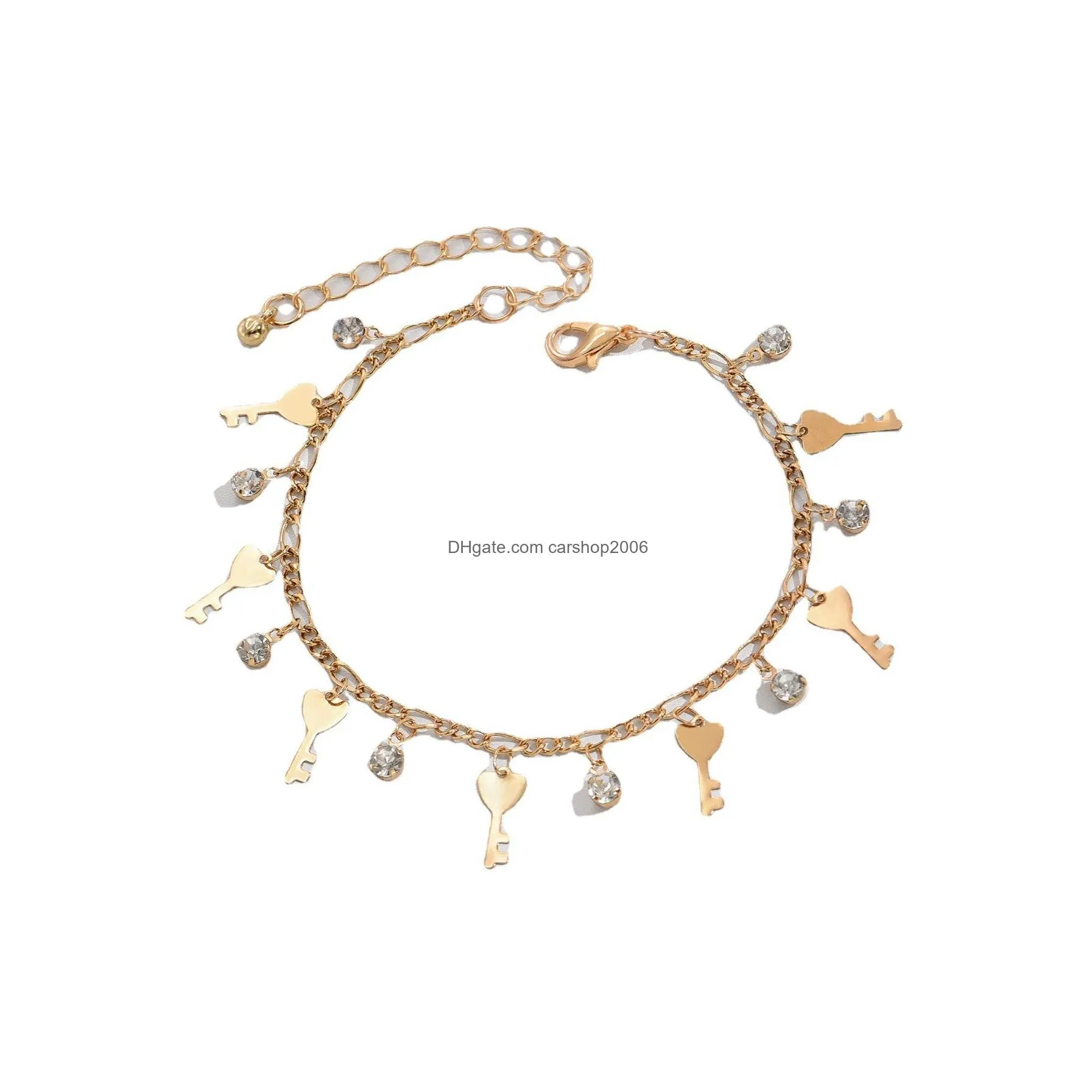 boehmian fashion jewelry key pendant anklet rhinestone dangle beach chain anklets