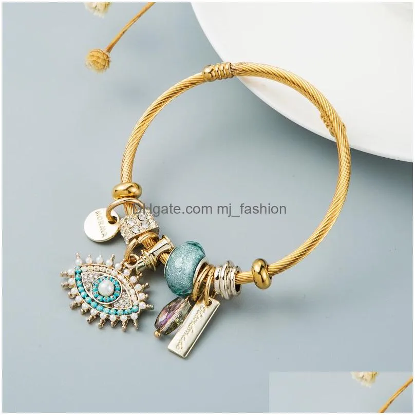 fashion jewelry diy evil eye crystal pendant charms gold plated bangle bracelet