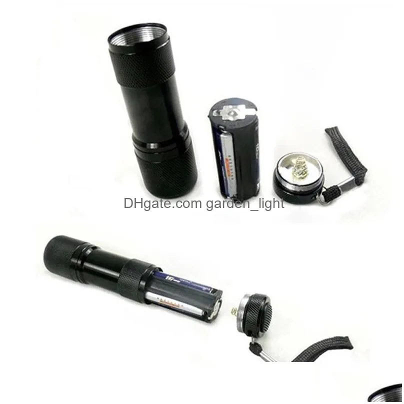 mini alumminum uv ultra violet 9 led flashlight blacklight super bright torch light lamp portable money detector