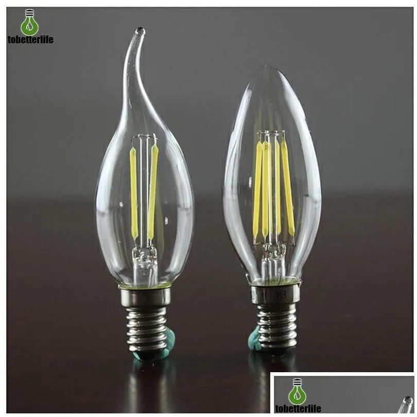 edison filament dimmable led candle lamp 2w 4w e14 e12 led bulbs light high bright e27 candle light 85265v