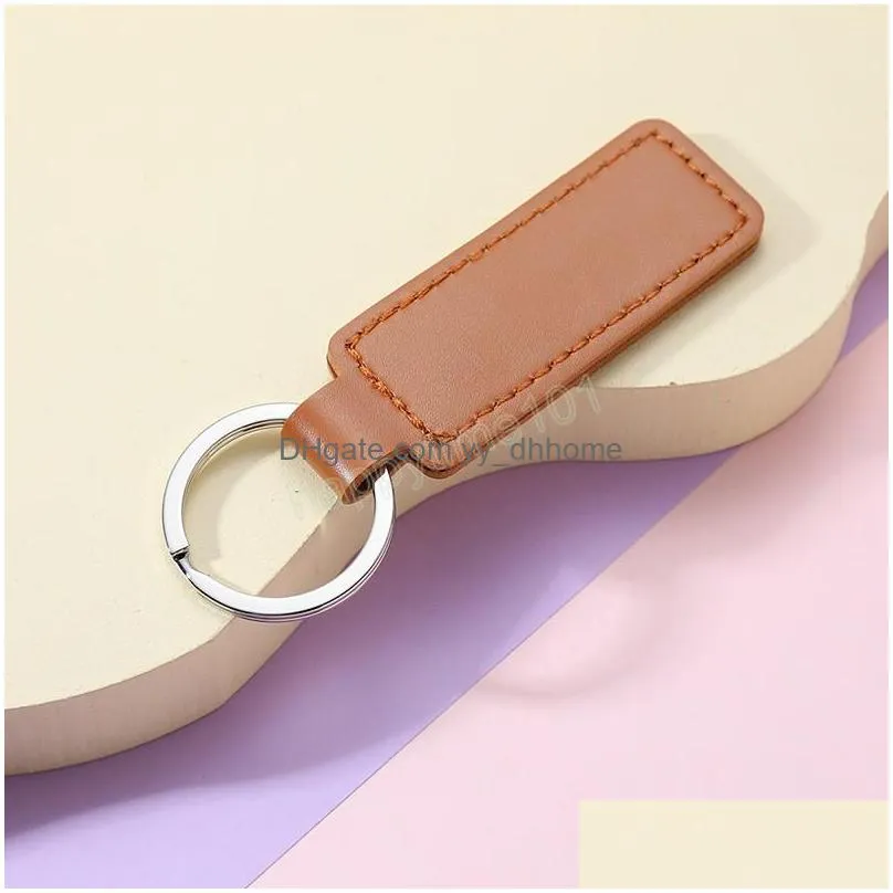 creative pu leather keychain metal keyring car keychains pendant personalise gift key chain 8 colors