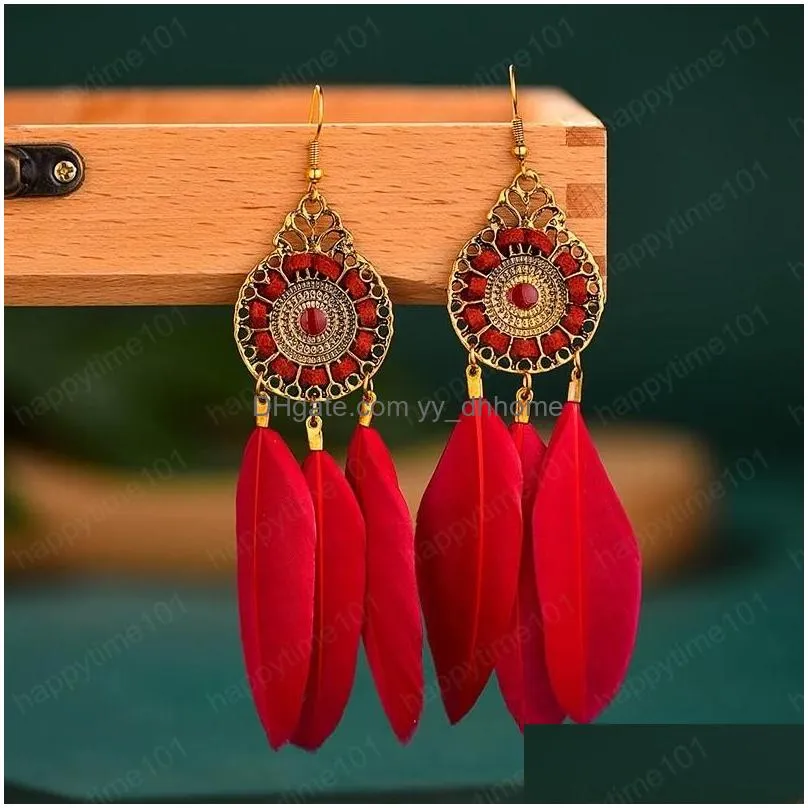 dream catcher white feather earing indian jhumka boho summer round hollow dangle hanging earrings for women boucle oreille femme