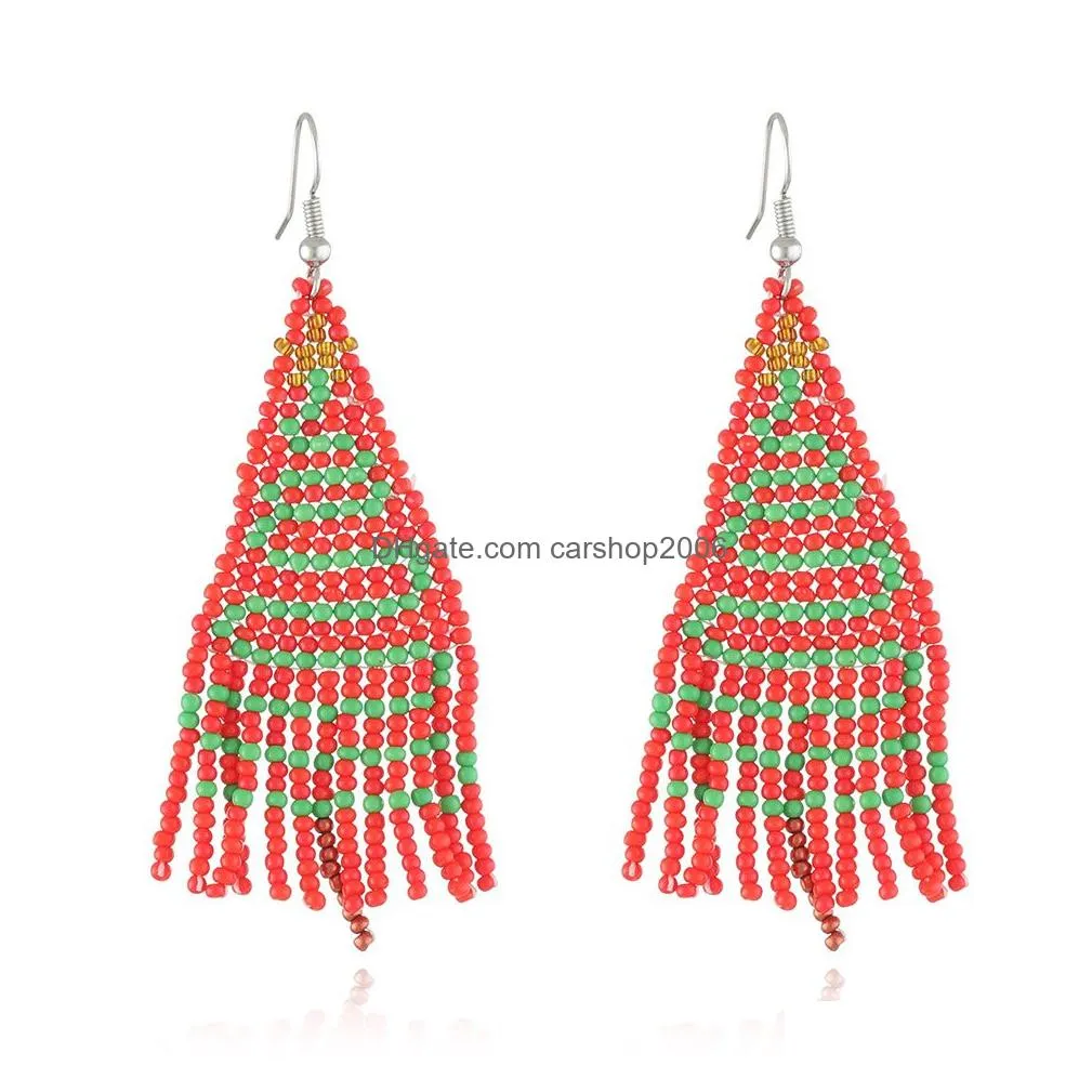 christmas fashion jewelry beaded tassels dangle earrings handwoven xmas tree santa claus colorful rice beads earrings