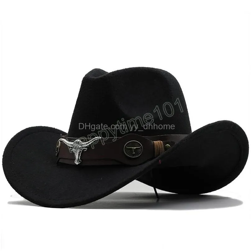 wome men black wool chapeu western  hat gentleman jazz sombrero hombre cap cowgirl hats size 5658cm