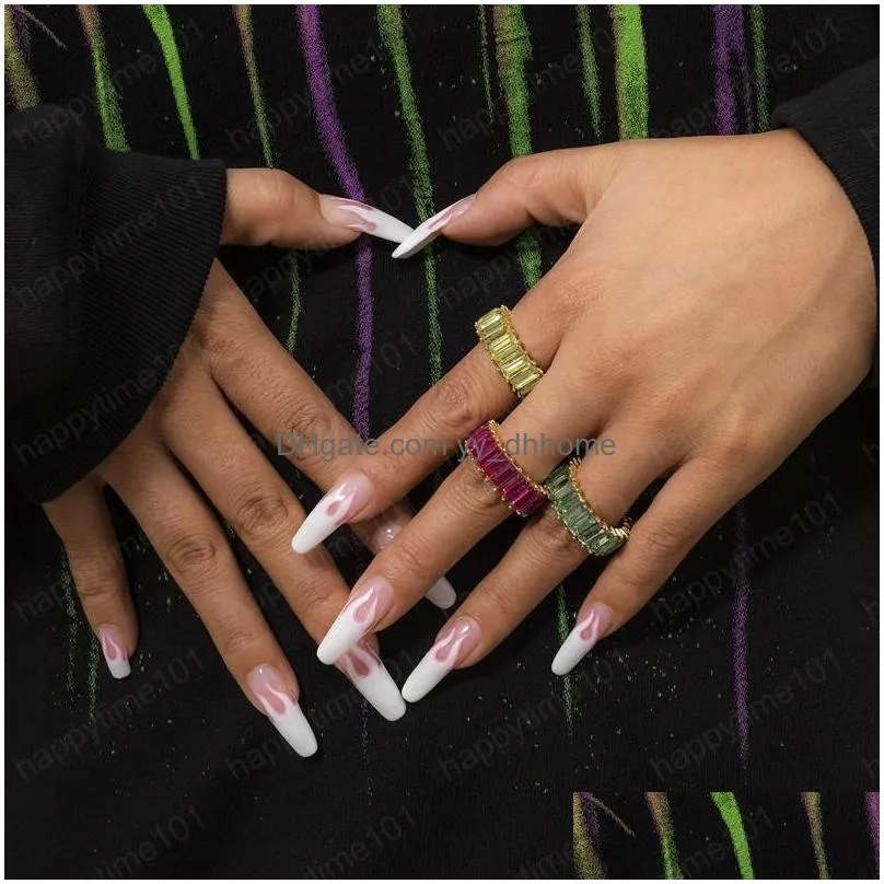 geometric glass alloy cluster rings women row colorful index finger ring european female daily party gift hand wear jewelry accessories green rose