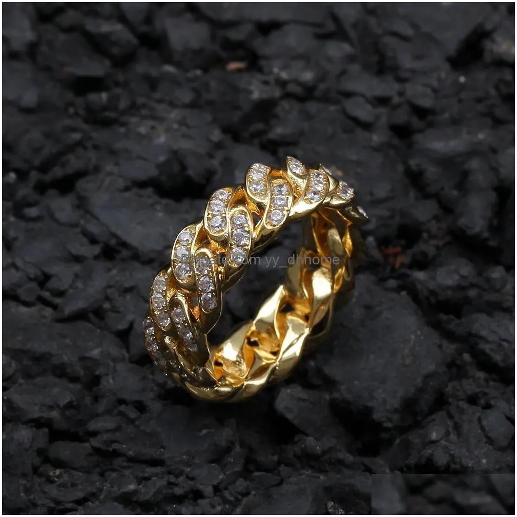 iced out cubic zircon cuban circle ring for men silver gold color hip hop jewelry