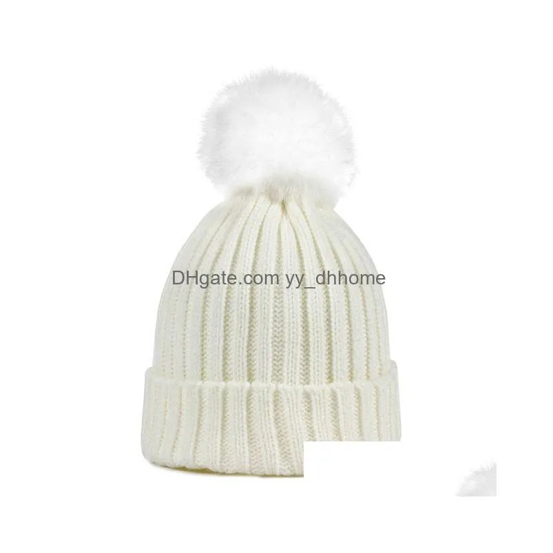  childrens fashion knit hat beanies pompom winter hat high quality kids baby warm beanie plush cap bone cotton