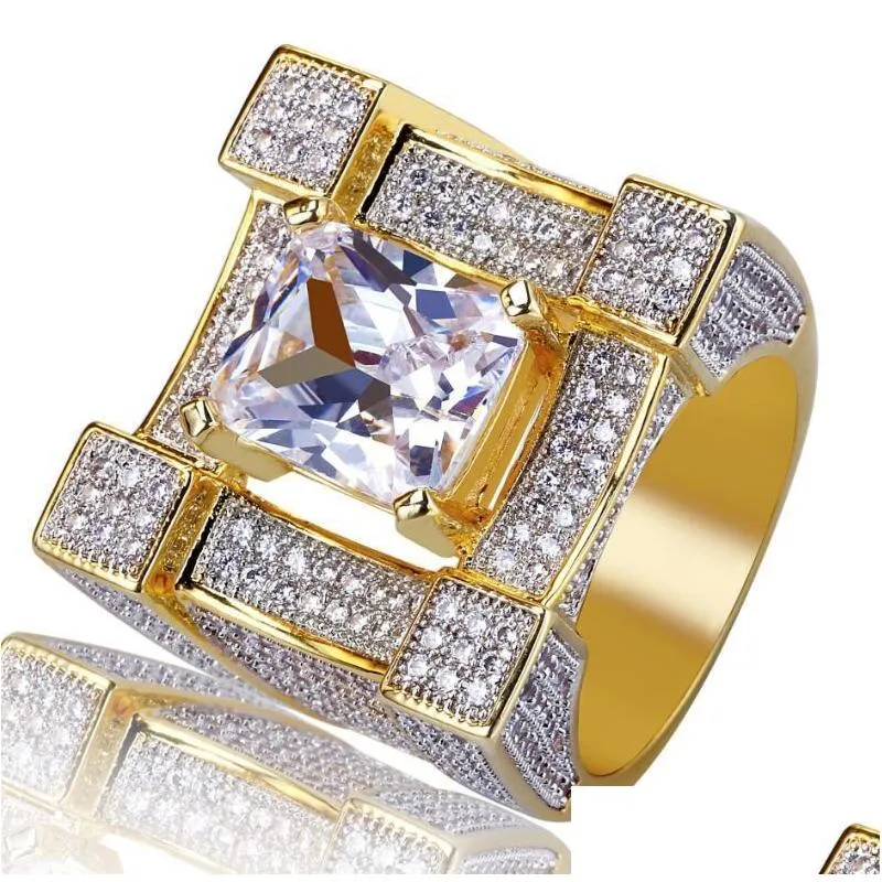 hiphop high end luxury micro zircon inlay luxury designer bling diamond flash ring gold silver copper zircon ring jewelry