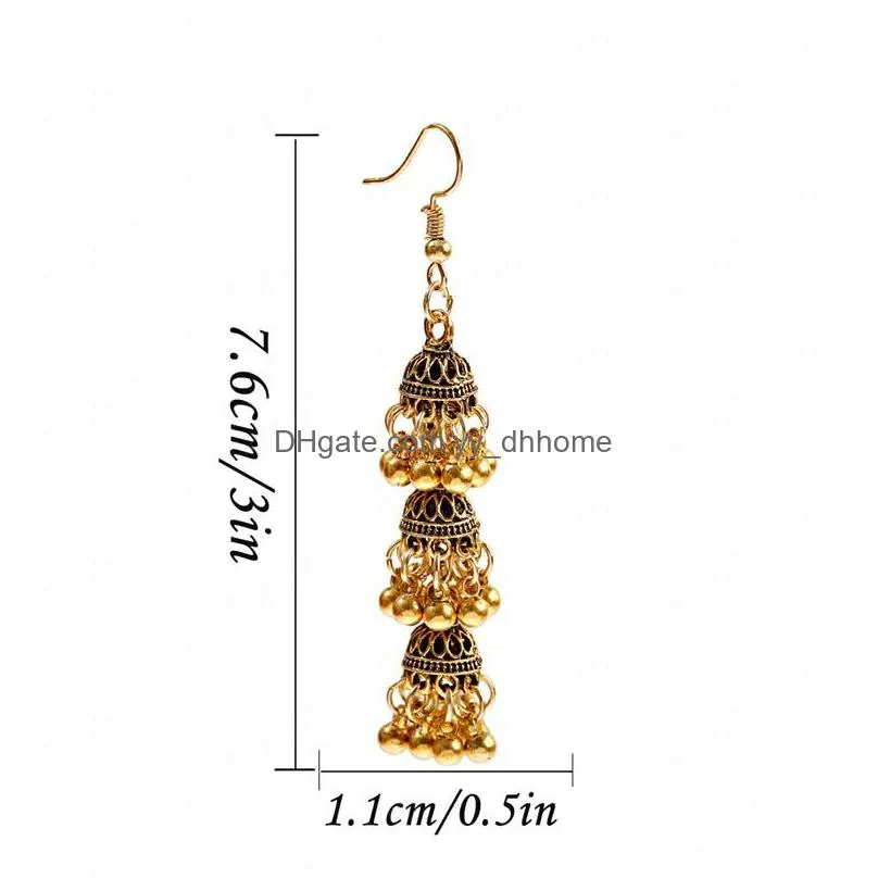 womens retro long gold jhumka dangle earring indian jewelry classic bells tassel drop earrings