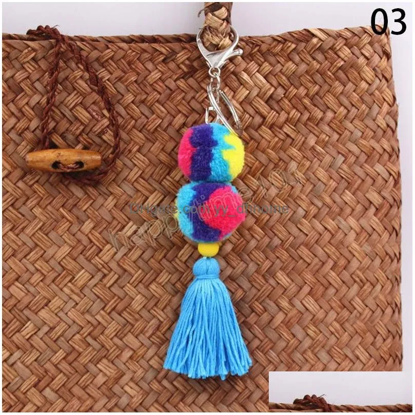 women cute pom pom key chain bag charms hanging pendant keyring fluffy ball faux fur keychains handmade jewelry accessories