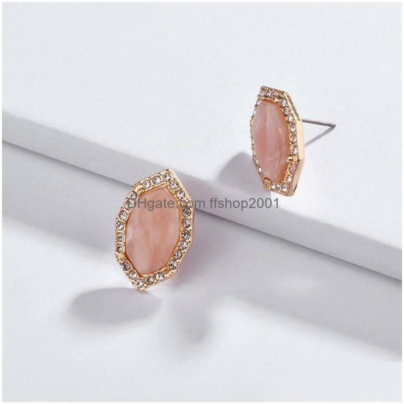 fashion jewelry womens alloy gem rhinestone geometry polygon plate stud earrings lady stud earrings