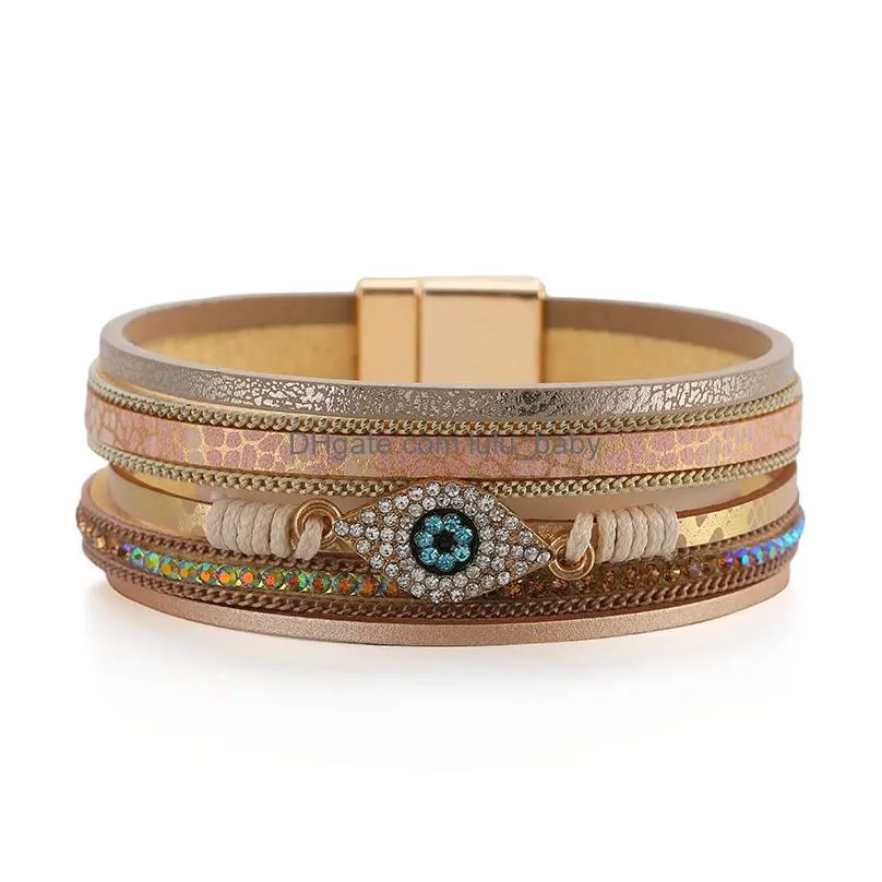 turkey evil eye leather bracelets rhinestone blue eyes multi layer pu leather bracelet