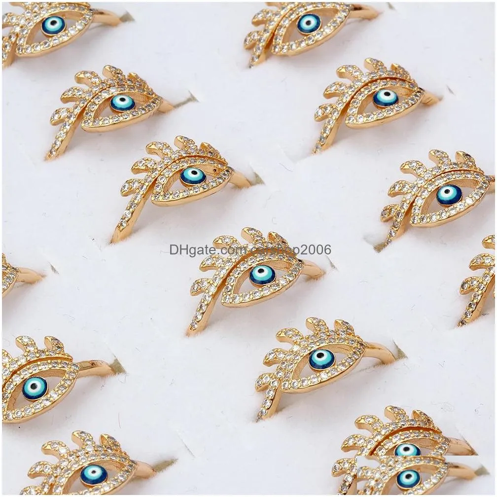 fashion jewelry evil eye ring rhinstone blue eyes adjustable rings