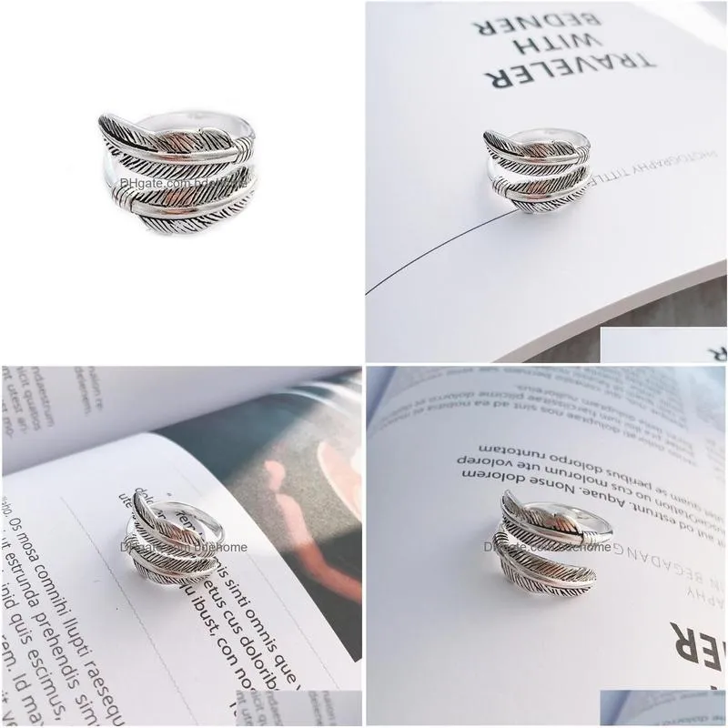 fashion jewelry s925 sterling sliver ring cat vintage feather open finger ring