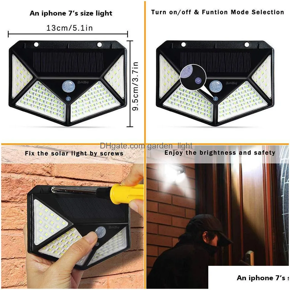 2200mah outdoor 100 led solar wall light update pir motion sensor light waterproof solar light security lamp for yard stairs garage