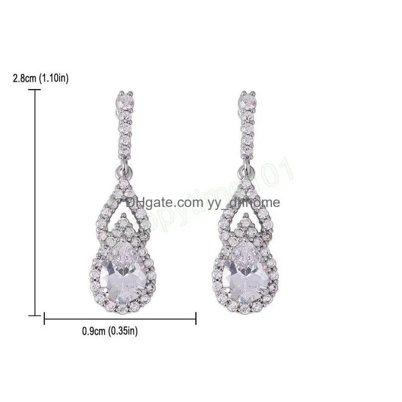 sparkly inlaid zirconium water drop dangle earrings for women wedding party statement lightweight jewelry