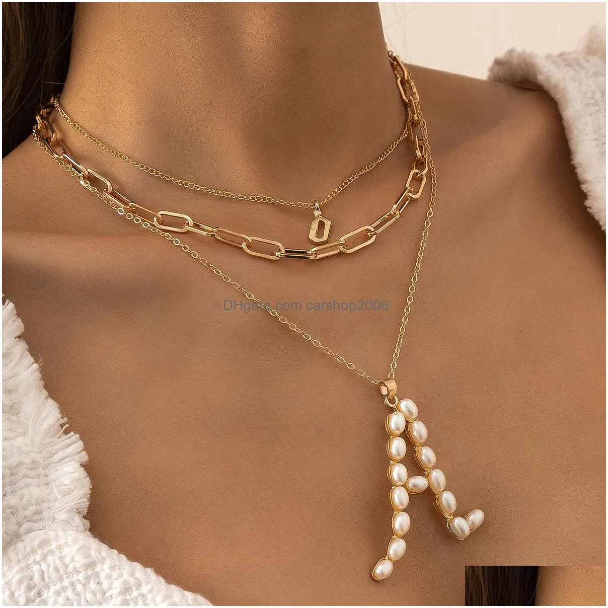 fashion jewelry multi layer necklace geometric chain letter a pendant choker necklaces
