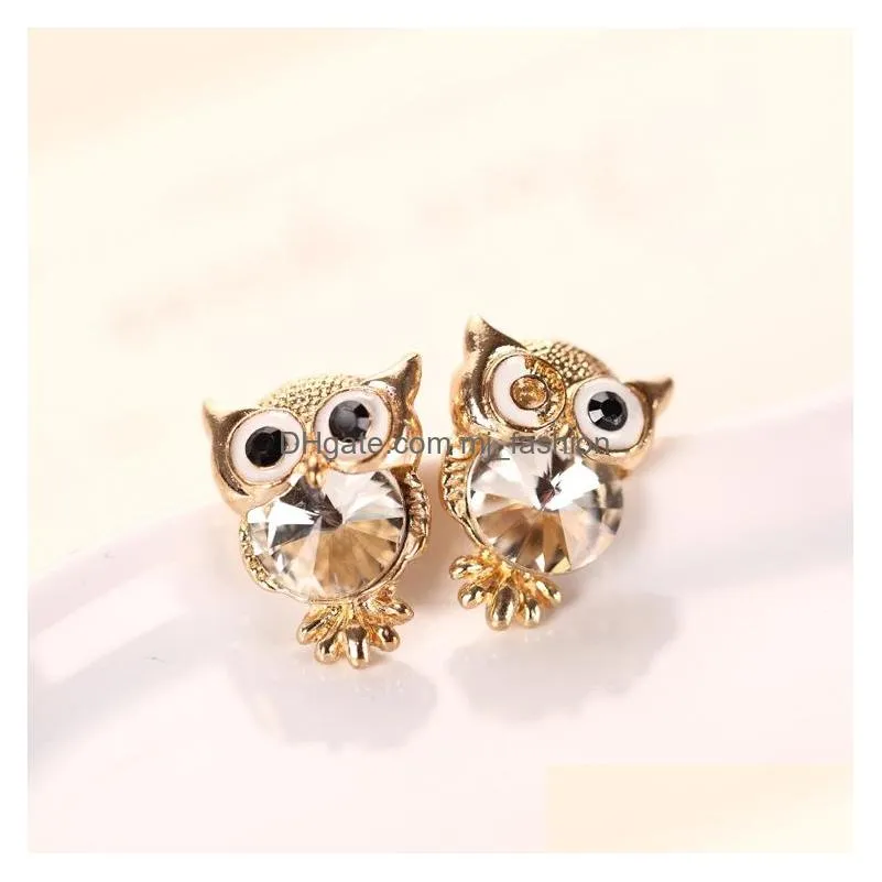 fashion jewelry cute colorful crystal rhinstone owl stud earrings