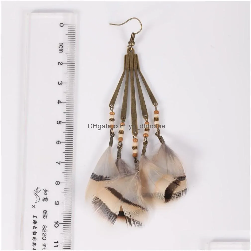 plant shape light cream and coffee feather dangle earrings for women