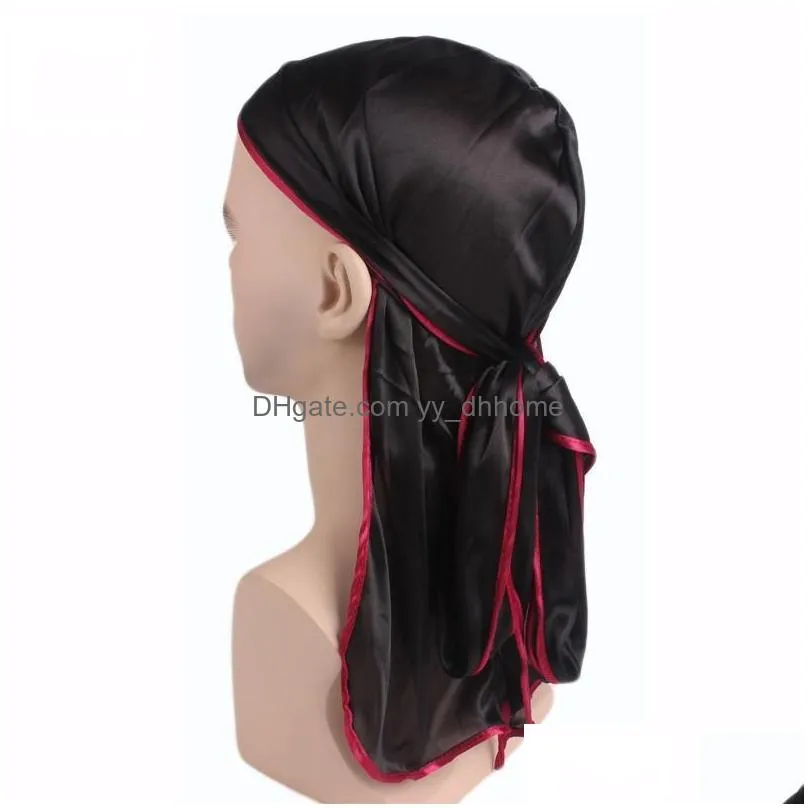  arrival fashion satin durags bandana turban silk caps unisex for men women elastic beanies hiphop black white solid color hats