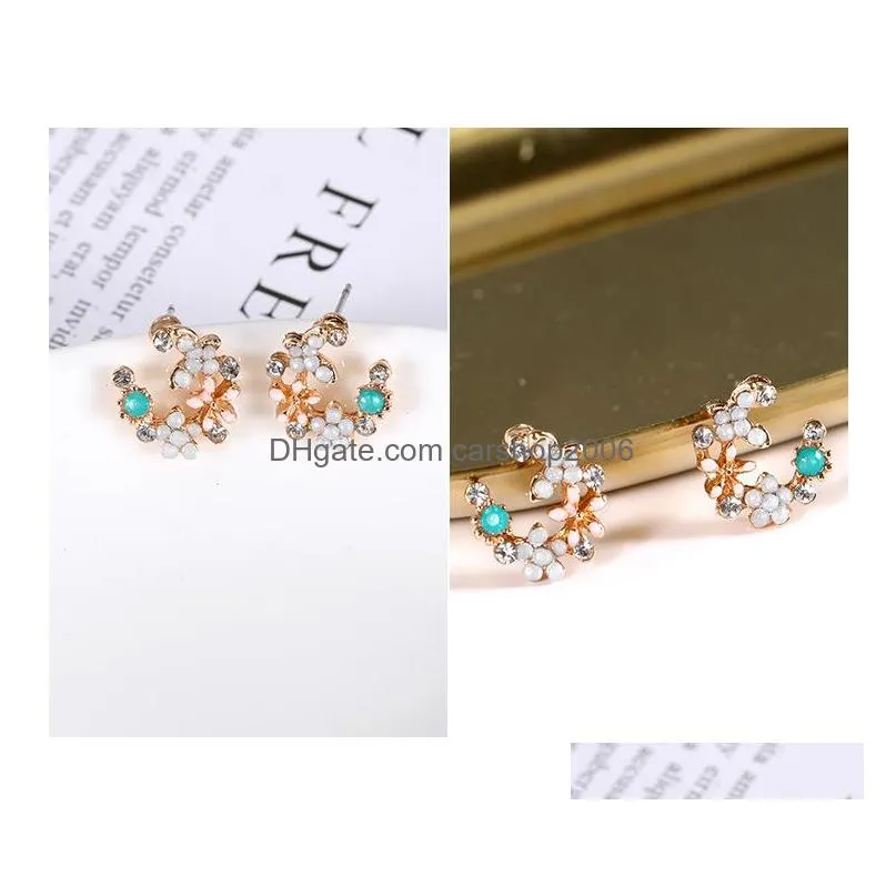 ladys accessories women earrings fashion jewelry colorful rhinstone flower stud earrings