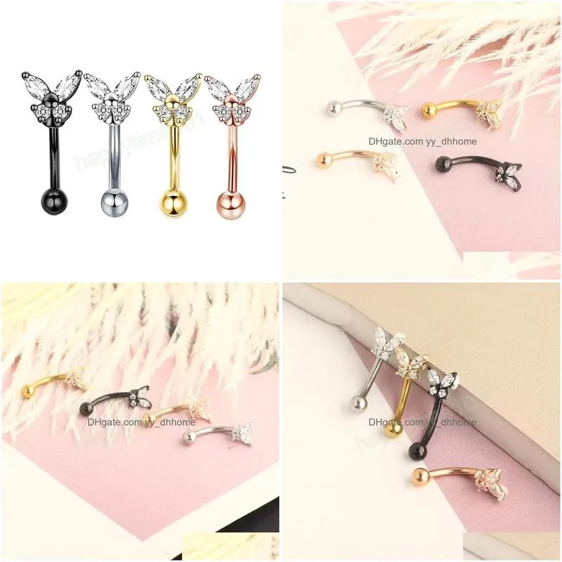 eyebrow rings rook daith earrings for women stainless steel butterfly belly lip ring cartilage tragus cz body piercing