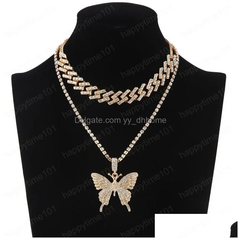 iced out cuban link chain necklace set ice choker necklace women blinged chain chocker hip hop pendant jewelry