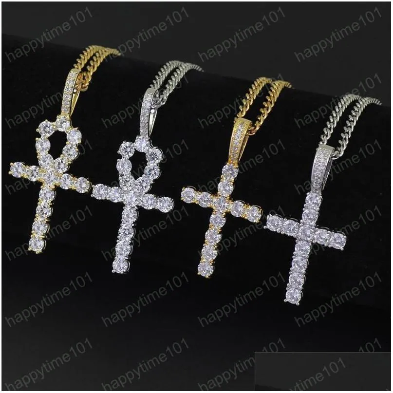 cross pendant diamond necklace for men mens hip hop cuban chain luxury designer jewelry women necklaces zircon copper gold silver