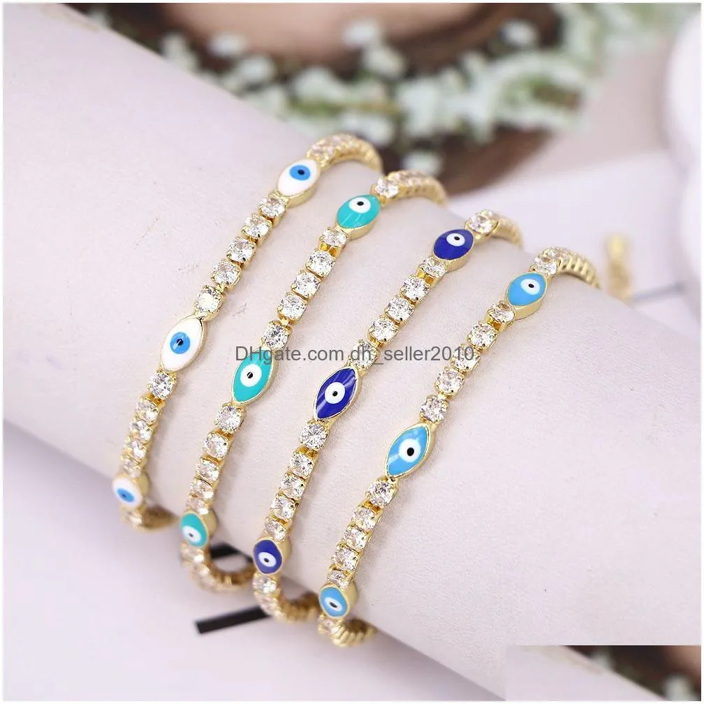 fashion jewelry enamel evil eye bracelets for women crystal zircon blue eyes chain bracelet