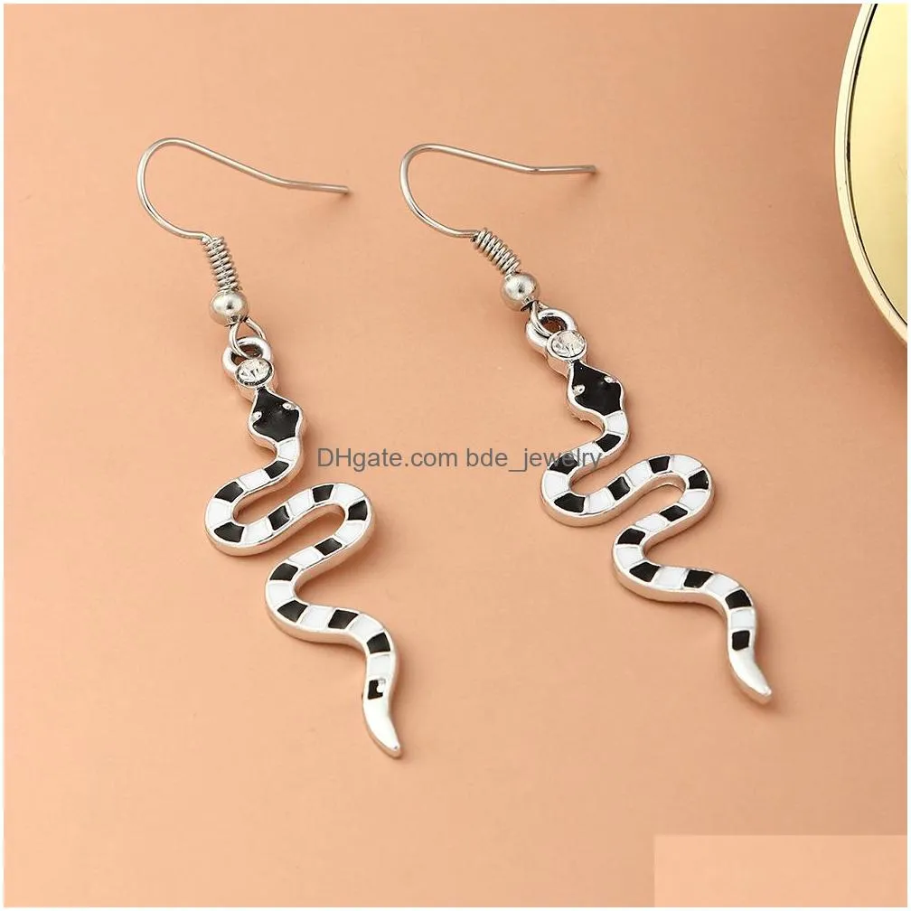 fashion jewelry black white snake earrings for women snakes dangle earrings