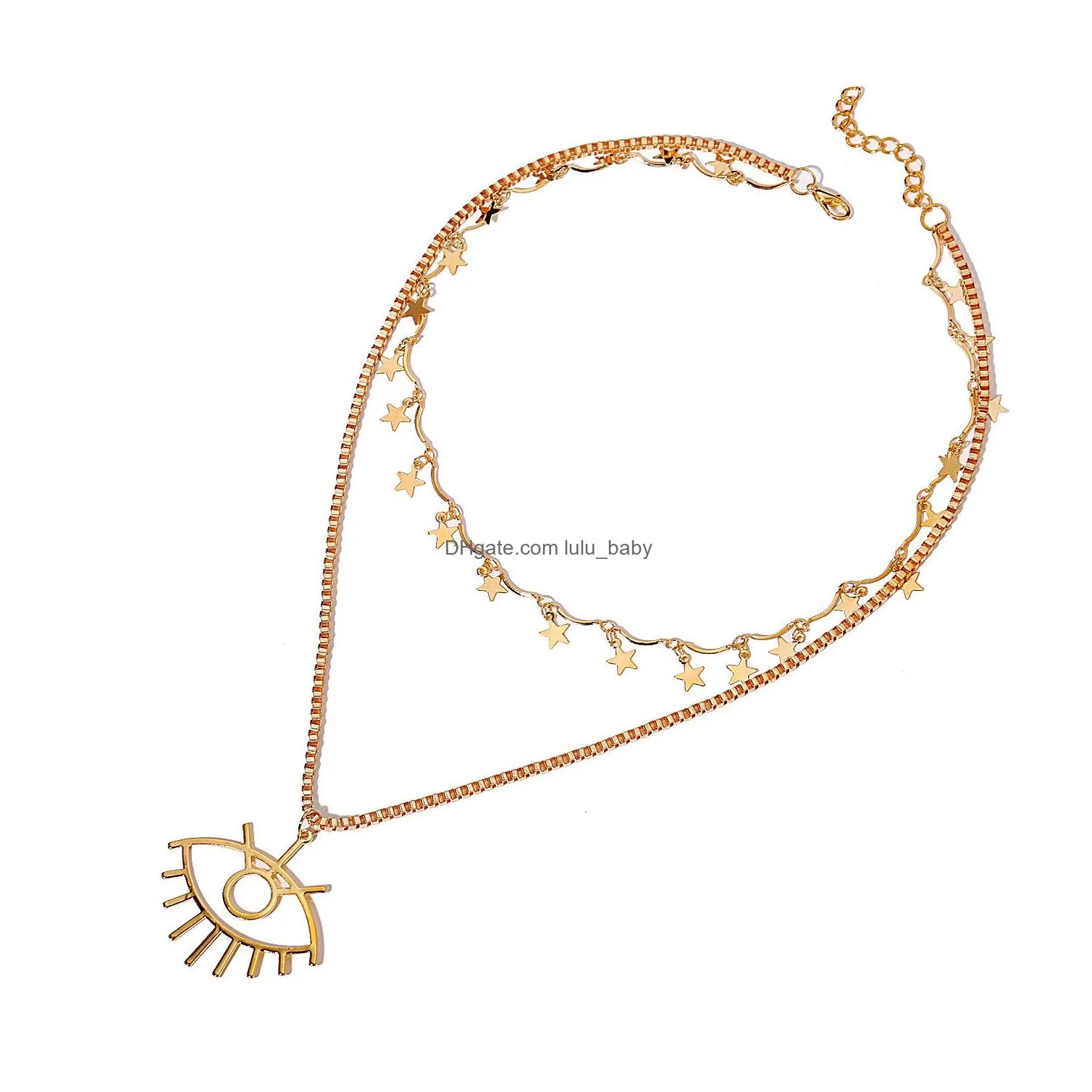 fashion jewelry eye pendant multilayer necklace retro stars clavicle chain necklace