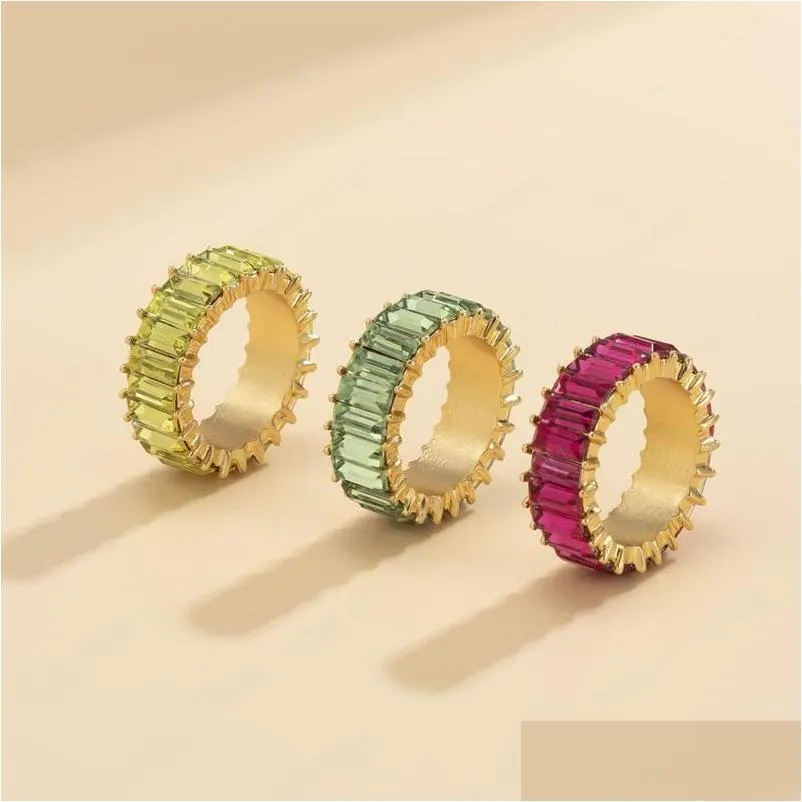 geometric glass alloy cluster rings women row colorful index finger ring european female daily party gift hand wear jewelry accessories green rose