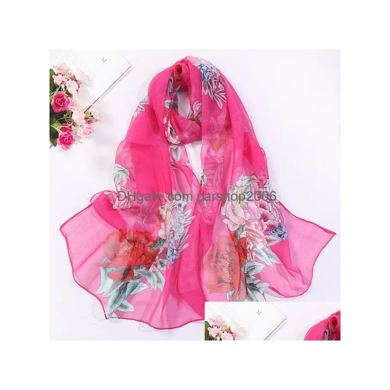 summer women slik scarf sunscreen georgette colorful shawl wraps florals scarf thin beach scarves