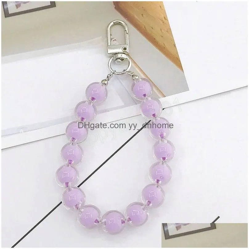 acrylic beads keychain phone charm key rings women girls mobile phone chain cellphone strap antilost lanyard hanging cord jewelry