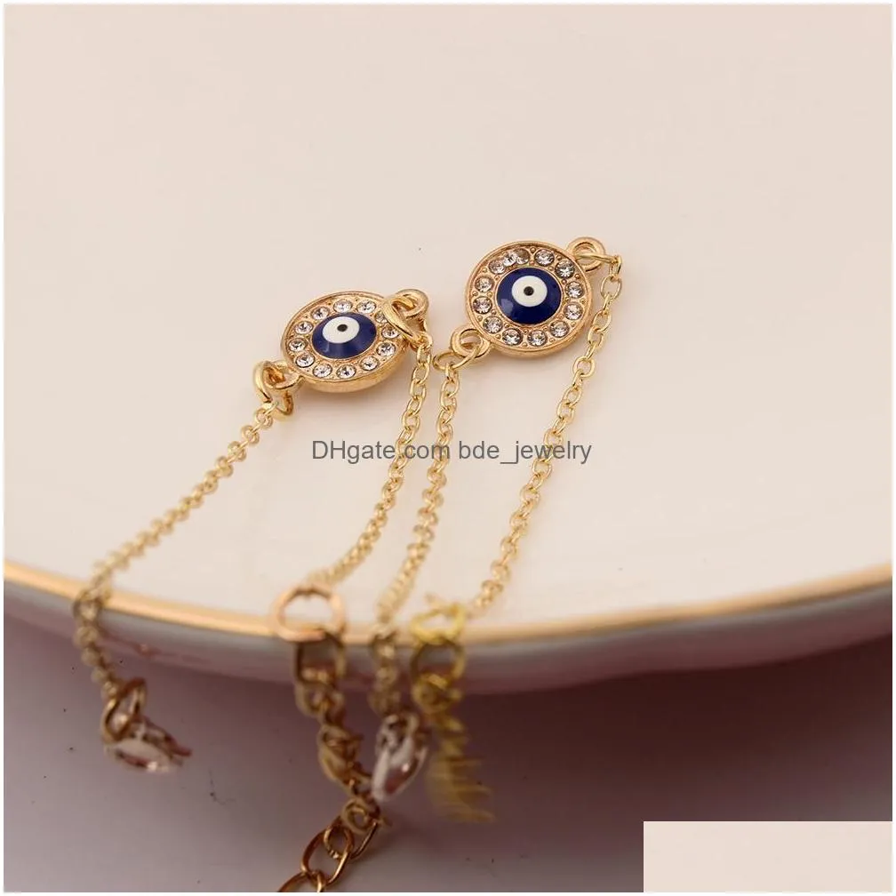 fashion jewelry 14 gold plated rhinestone evil eye bracelet blue eye pendant bracelets